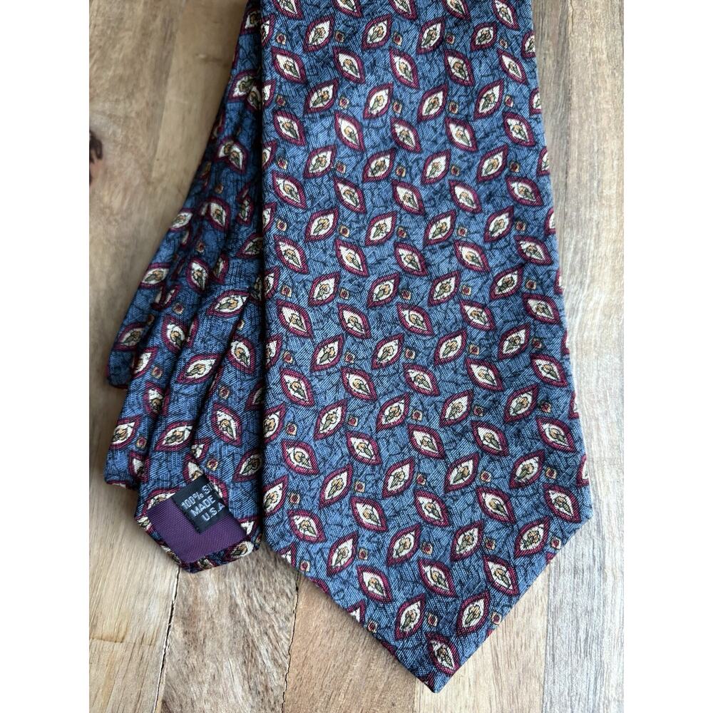 Structure 100% Silk Necktie Geometric Floral Teal Purple Cream 3.75" Wide 57" US